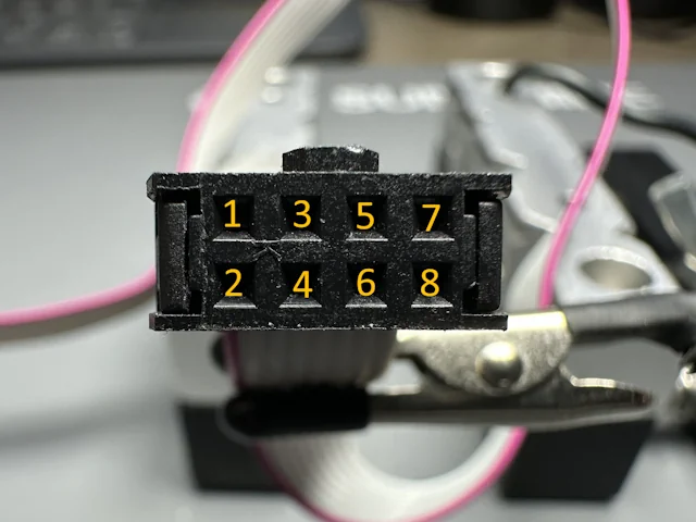 2x4 box header connector pinout mapped to the clip's pin numbers