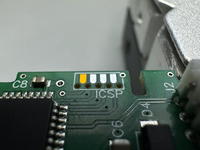 SOICBite footprint on the programmer PCB with pin 1 marker highlighted
