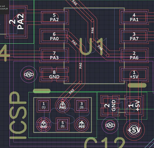 ICSP pad layout diagram on the IO board with pin numbering