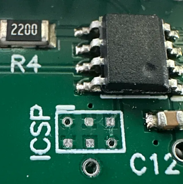IO board top view showing the ICSP pad location under the ATTiny