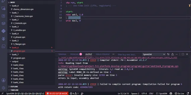 Compiler output in the SpinASM output channel showing up on compile error